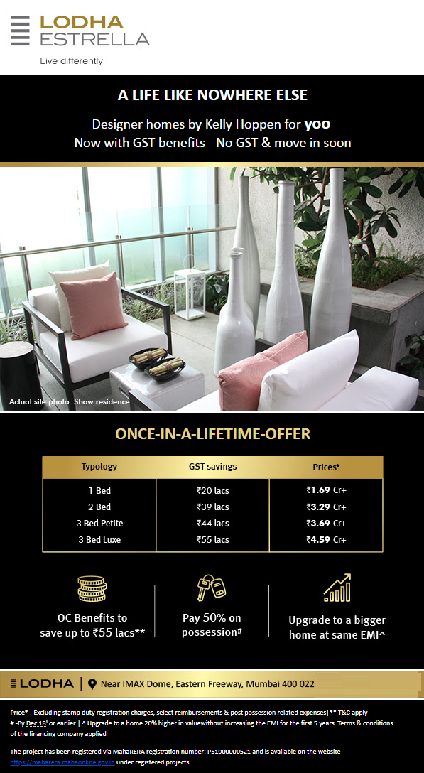Book designer homes @ Rs. 1.69 Cr+ with OC benefits at Lodha Estrella in Mumbai Update